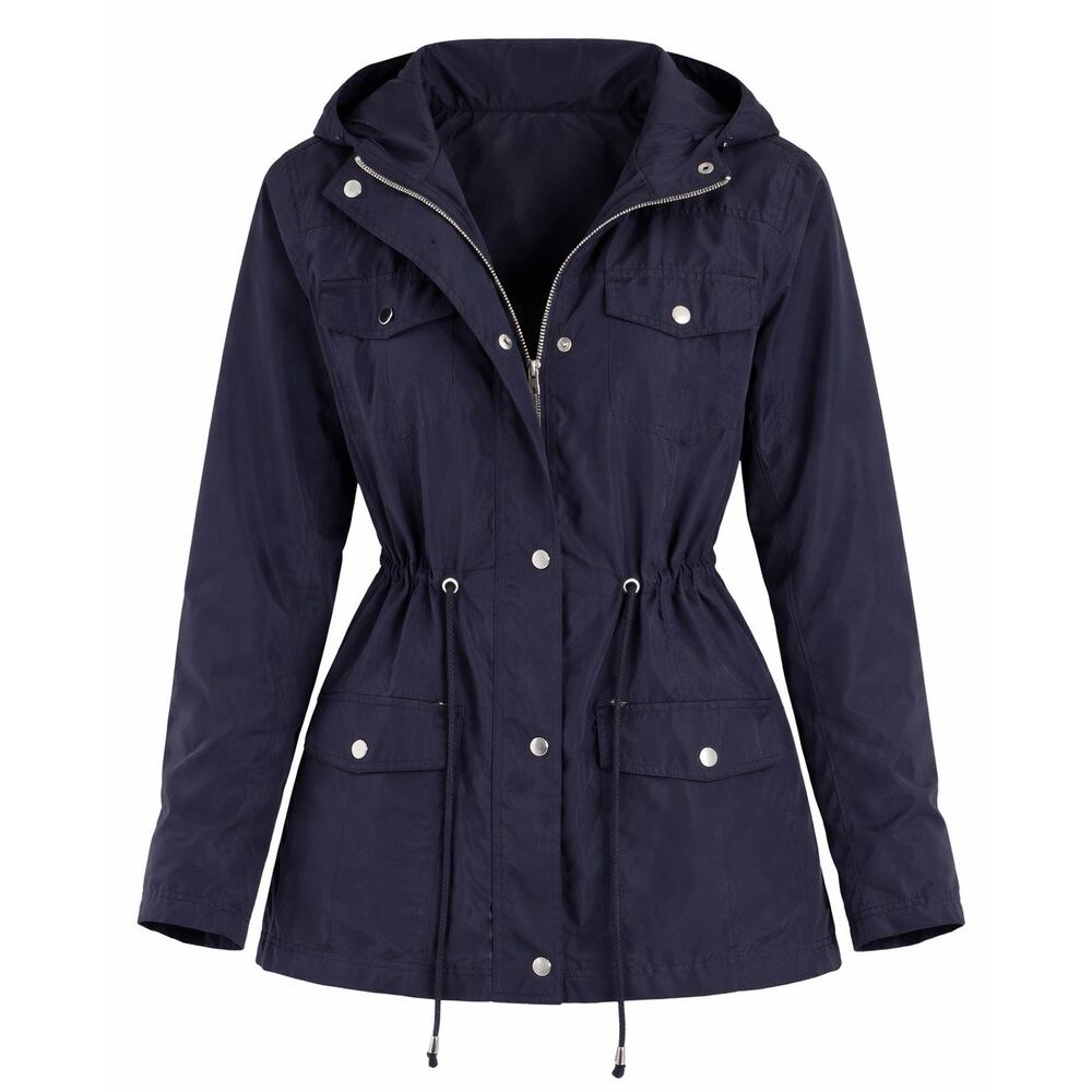 Outer Edge Navy Utility Jacket Hooded Anorak Drawstring Waist - Small
